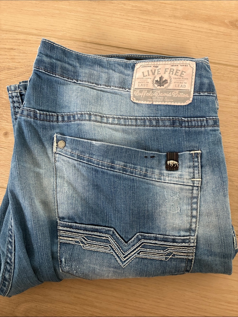Buffalo David Bitton Men’s Light Blue Washed Jeans with Embroidered Back Pocket